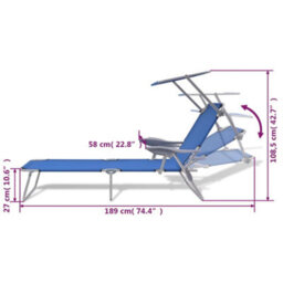 Berkfield Sun Lounger With Canopy Steel Blue - thumbnail 8