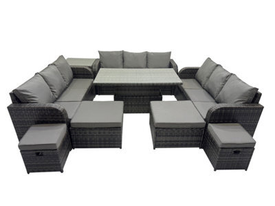 Fimous Rattan Garden Furniture Dining Set 13-Seater Patio Height Adjustable Rising Lifting Table Sofa Set With Side Table - image 1