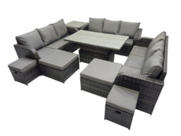 Fimous Rattan Garden Furniture Dining Set 13-Seater Patio Height Adjustable Rising Lifting Table Sofa Set With Side Table - thumbnail 2