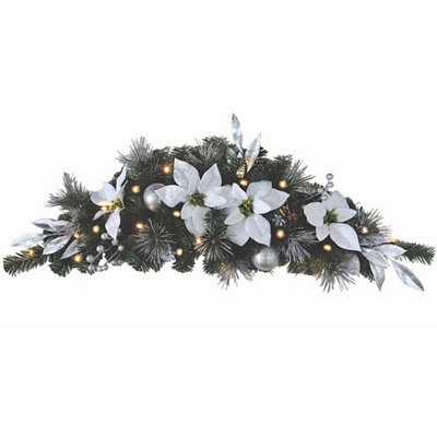 Best Artificial 3Ft White/silver Decorated Christmas Swag Arch With 20 Warm White Battery Lights - image 1