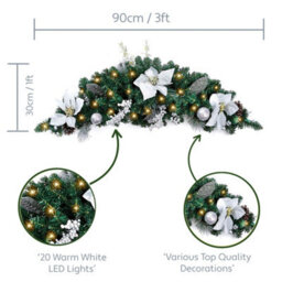 Best Artificial 3Ft White/silver Decorated Christmas Swag Arch With 20 Warm White Battery Lights - thumbnail 9