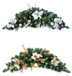 Best Artificial 3Ft White/silver Decorated Christmas Swag Arch With 20 Warm White Battery Lights - thumbnail 3