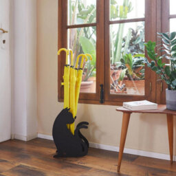 Balvi Black Cat Feline Umbrella Stand With Metal Water Collection Tray - thumbnail 2
