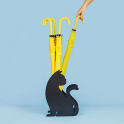 Balvi Black Cat Feline Umbrella Stand With Metal Water Collection Tray - thumbnail 3