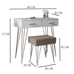 CARME Home Olivia White Dressing Table And Stool Set - 2 Large Drawers Padded Stool Metal Legs - thumbnail 5