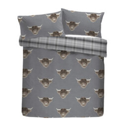 Fusion Highland Cow Print With Tartan Reverse Duvet Cover Set - thumbnail 6