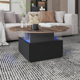 Keepreaper Round Top Led Coffee Table With 2 Storage Sliding Drawers For Home Office Table - thumbnail 5