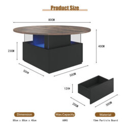 Keepreaper Round Top Led Coffee Table With 2 Storage Sliding Drawers For Home Office Table - thumbnail 3