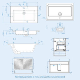 Nes Home 800mm Wall Hung Pink Drawers Basin Vanity Brushed Brass Frame & Handle - thumbnail 8