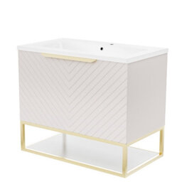 Nes Home 800mm Wall Hung Pink Drawers Basin Vanity Brushed Brass Frame & Handle - thumbnail 7