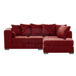 Furnishings For Less UK Ella Boxed Arm Plush Velvet 3 To 4 Seater L Shaped Corner Sofa  Red Right Hand Facing