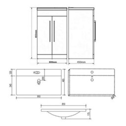 Clifton Bathroom 2-Door Floor Standing Vanity Unit With Mid Depth Ceramic Basin 800mm Wide - White  - Brassware Not Included - thumbnail 3