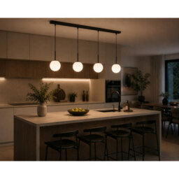 Luminosa Lighting Luminosa Mondi Bar Pendant Ceiling Light Black White Glass Shade 4X E27 - thumbnail 2