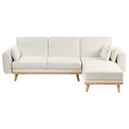 Beliani Corner Sofa Bed 3 Seater Kaarina Fabric White Left Hand