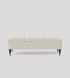 90Cm Safar Ottoman Bench With Storage And Turned Wooden Legs- Plush Velvet Shoes Bench - White Chesterfield Storage Bench - thumbnail 3