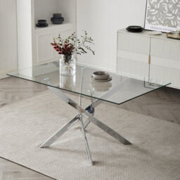 Home Detail Lila 120Cm Rectangle Glass Dining Table With Silver Legs