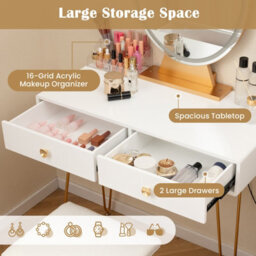 Costway 80 Cm Vanity Set W/ Lighted Mirror Makeup Dressing Table W/ Cushioned Stool-White - thumbnail 8