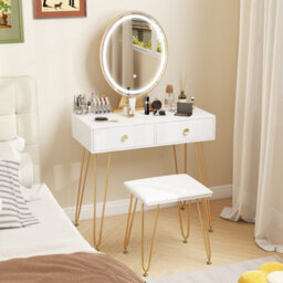 Costway 80 Cm Vanity Set W/ Lighted Mirror Makeup Dressing Table W/ Cushioned Stool-White - thumbnail 4