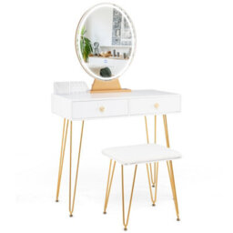 Costway 80 Cm Vanity Set W/ Lighted Mirror Makeup Dressing Table W/ Cushioned Stool-White - thumbnail 2