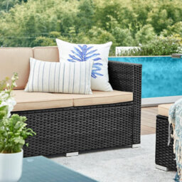 Songmics Garden Furniture Set, Pe Rattan Patio Furniture Set, With Cushions And Glass Table, Black And Taupe - thumbnail 5
