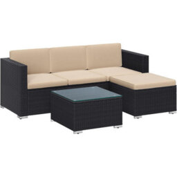 Songmics Garden Furniture Set, Pe Rattan Patio Furniture Set, With Cushions And Glass Table, Black And Taupe - thumbnail 8