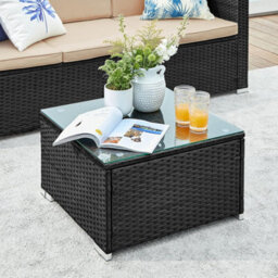 Songmics Garden Furniture Set, Pe Rattan Patio Furniture Set, With Cushions And Glass Table, Black And Taupe - thumbnail 4