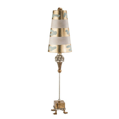 Elegant Gold Leaf Duck Feet Table Lamp With Striped Shade And Led Bulb - image 1