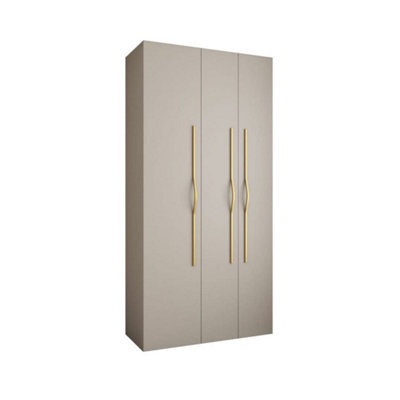 Arte Elegant Cashmere Como Ii Hinged Door Wardrobe H2460mm W1200mm D500mm, Three Doors, Eight Shelves, One Hanging Rail, Gold Handles - image 1