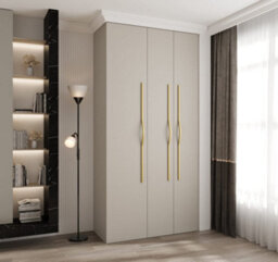 Arte Elegant Cashmere Como Ii Hinged Door Wardrobe H2460mm W1200mm D500mm, Three Doors, Eight Shelves, One Hanging Rail, Gold Handles - thumbnail 2