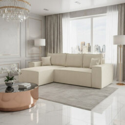 Malaga L Shaped Mdf Corner Sofa Bed With Storage And Pull Out Seat Loose Back Cushions Cream Corduroy Left - thumbnail 1
