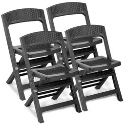 Urbn-Garden Urbngarden 88Cm Height 4 Pcs Collapsible Outdoor Folding Black Garden Chairs Camping Patio Lounge - thumbnail 2