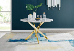 Furniturebox Uk Novara White Marble Gold Leg 120Cm Round Dining Table & 4 White Milan Gold Leg Chairs - thumbnail 3