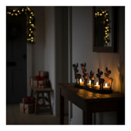 Snowtime Wooden Reindeer Led Light Up Tea Lights Christmas Table Decoration 14Cm - thumbnail 6