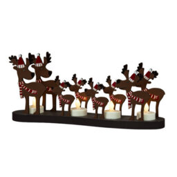 Snowtime Wooden Reindeer Led Light Up Tea Lights Christmas Table Decoration 14Cm - thumbnail 1