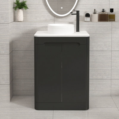 Royal Bathrooms Venice 600mm Matt Nocturne Black Freestanding Bathroom Countertop Vanity Unit 2 Door With Round Basin - image 1