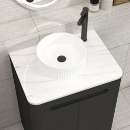 Royal Bathrooms Venice 600mm Matt Nocturne Black Freestanding Bathroom Countertop Vanity Unit 2 Door With Round Basin - thumbnail 6
