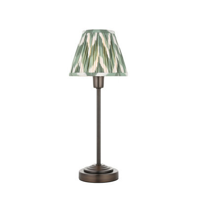 Luminosa Lighting Luminosa Rise Antique Bronze Plate Table Lamp With Cotswold Green Fabric Zigzag Shade 16Cm E14