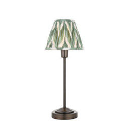 Luminosa Lighting Luminosa Rise Antique Bronze Plate Table Lamp With Cotswold Green Fabric Zigzag Shade 16Cm E14 - thumbnail 1
