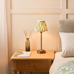 Luminosa Lighting Luminosa Rise Antique Bronze Plate Table Lamp With Cotswold Green Fabric Zigzag Shade 16Cm E14 - thumbnail 2