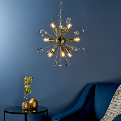 Anson Lighting Parrow Satin Brass And Clear K5 Crystal Glass 9 Light Ceiling Pendant - image 1