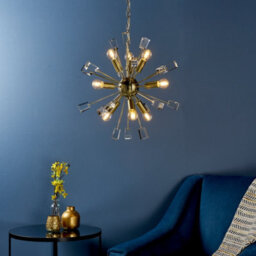 Anson Lighting Parrow Satin Brass And Clear K5 Crystal Glass 9 Light Ceiling Pendant - thumbnail 1