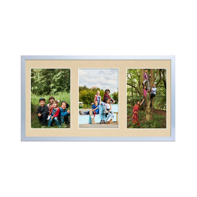 AK Frames 40X20Cm Silver Sleek Multi Photo Frame With Ivory Mount - Holds 3 Apertures (3X) 6X4 Photos - image 1
