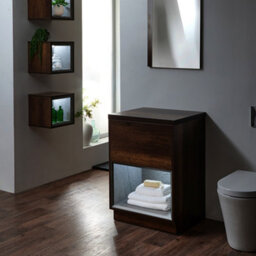 Homestylestore Dark Oak 600mm Bathroom Vanity Unit Open Shelf With Led Light - thumbnail 3