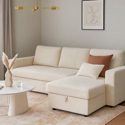 Aspire Nexis Corner Sofa Bed With Storage, Chaise On The Right Natural - image 1