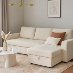 Aspire Nexis Corner Sofa Bed With Storage, Chaise On The Right Natural - thumbnail 1