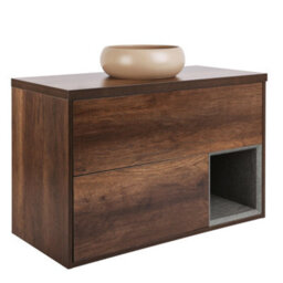 Homestylestore Dark Oak 1000mm Led Lit Wall Hung Bathroom Vanity Unit With Round Sand Countertop Basin - thumbnail 1