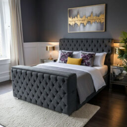 Stratus Interiors Ambassador Tv Bed With Storage Chesterfield Platform Style Plush Velvet-Add Professional Assembly Delivery- King-Gaslift Storage