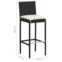 Berkfield Garden Bar Stools With Cushions 4 Pcs Black Poly Rattan - thumbnail 9