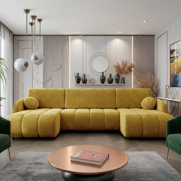 Zara U Shaped Sofa Bed With Storage Universal Corner Freestanding Upholstered Back 318X160X88Cm Mustard - thumbnail 2