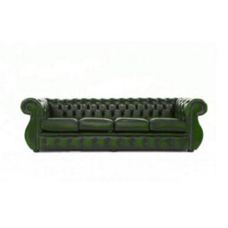 Chesterfield 4 Seater Sofa Antique Green Real Leather In Kimberley Style - thumbnail 1